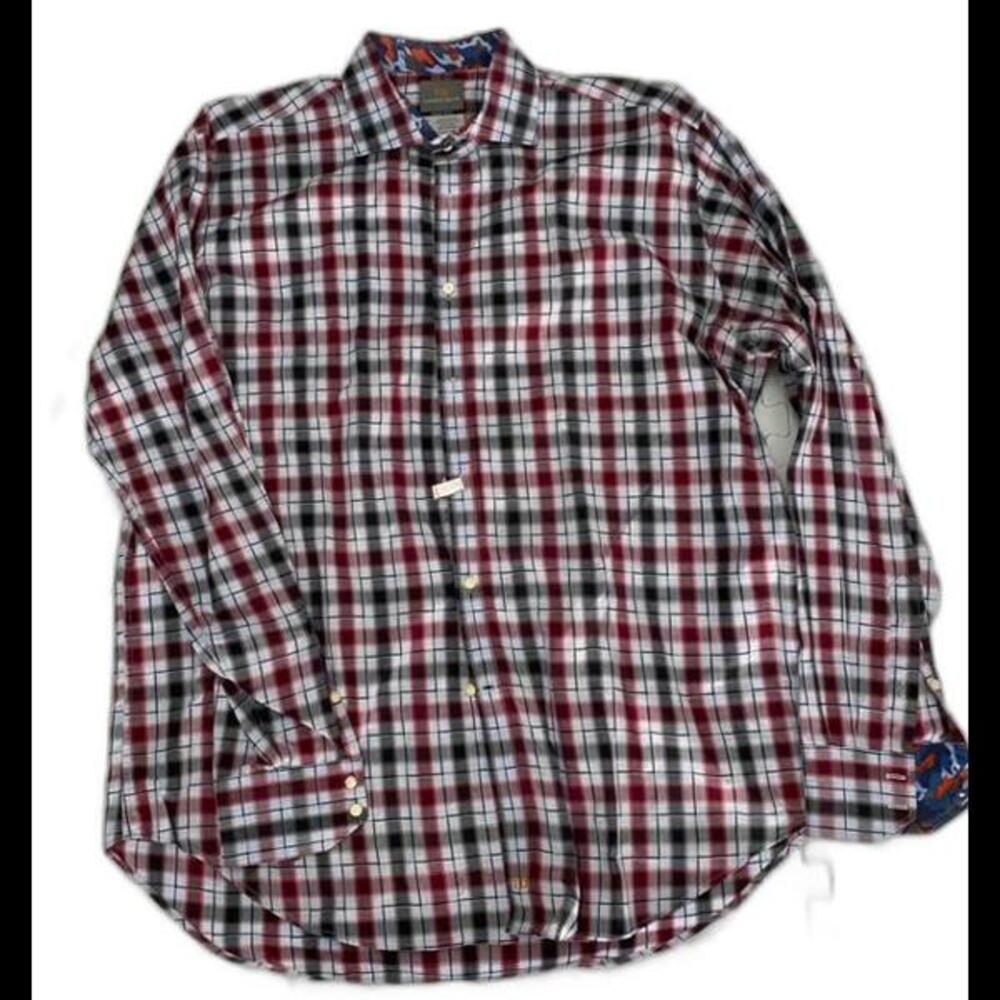 Thomas Dean pima cotton plaid casual button  size XL